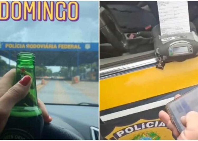 Mulher tira foto com cerveja ao volante