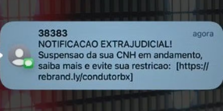 SMS de golpe da CNH, alerta o Detran