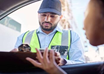 Agente de trânsito aplicando multa infrações gravíssimas durante abordagem de veículo