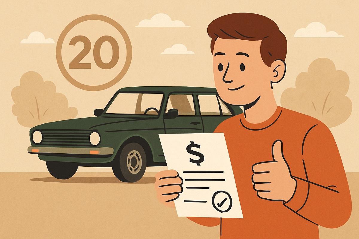 Homem sorrindo segurando contrato de compra com isenção do IPVA