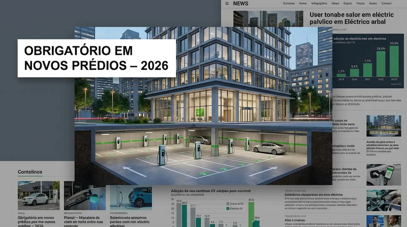 Vagas de estacionamento subterrâneo com carregadores elétricos instalados em prédio residencial moderno.