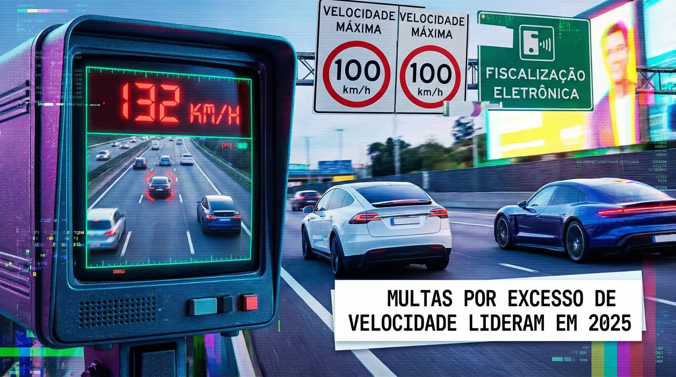 Radar exibe 132 km/h enquanto carros trafegam em pista monitorada na BR-101 ou BR-116.
