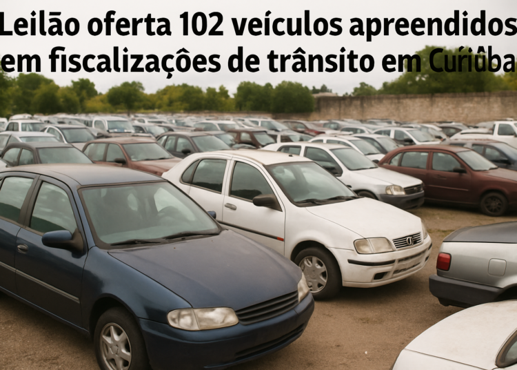 Pátio com diversos carros apreendidos à venda em leilão em Curitiba