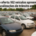 Pátio com diversos carros apreendidos à venda em leilão em Curitiba