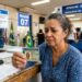 Mulher idosa com cabelos grisalhos segura CNH no guichê 07 do DETRAN-MG; placa avisa fim da renovação automática