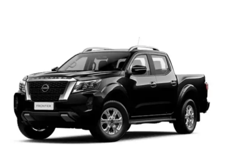Carro Nissan Frontier preto e fundo branco.
