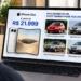 Pessoa analisando no notebook comparação entre preço do iPhone Duo e carros usados pelo mesmo valor.